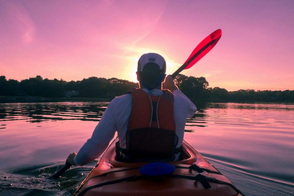 Columbus kayaker at sunset